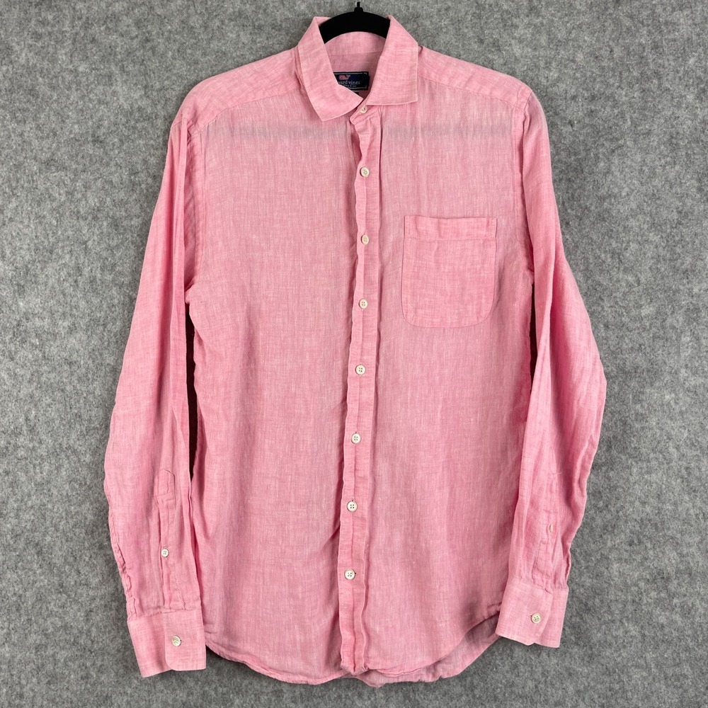 Vineyard Vines Linen Shirt Mens Small Pink Button Up Long Sleeve Preppy Classic